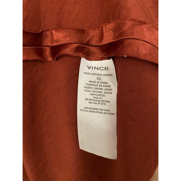 Vince Fitted Satin Midi Slip Dress US 10 Rust Burnt Orange Formal Party Glam - Picture 10 of 15